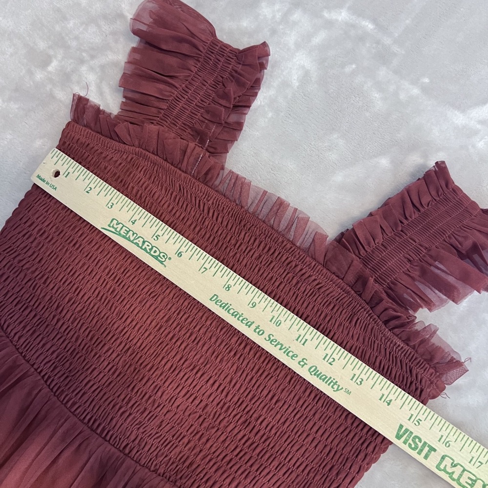 Baltic Born Emma Smocked Tulle Midi Dress Womens Medium Oxblood Formal Occasion - Picture 6 of 10